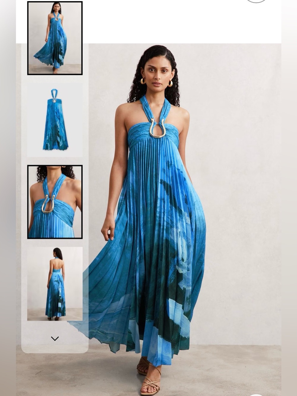 NWT Acler Askham Pleated Gown in blue abstract print with gold tone hardware. 4